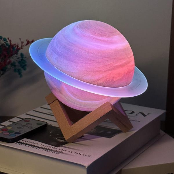 Saturn LED Lamp 16 Colors Galaxy Moon Decoration Rechargeable Touch-Control with Remote OveerUps