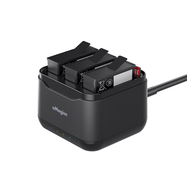 aMagisn 3-Slot Desktop Battery Charger for DJI Osmo Action 4, 3 Cameras AA10 aMagisn