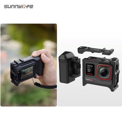 Sunnylife 2 in 1 Protective Frame Handle for Insta360 Ace Pro 2 Ace Pro Ergonomic Hand Grip Quick Release Shutter Mount for Vlog Travel Use OveerUps