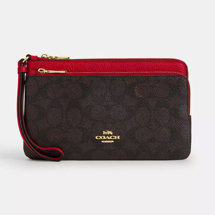 Coach Double Zip Wallet in Signature Canvas - Stylish & Organized Leather Details for Women CX161