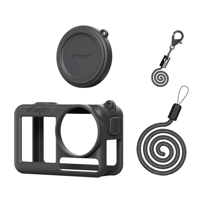 aMagisn Silicone Cover Case w/ Strap for DJI Osmo Action 5 Pro Camera AA12 Black Camera Cases & Bags