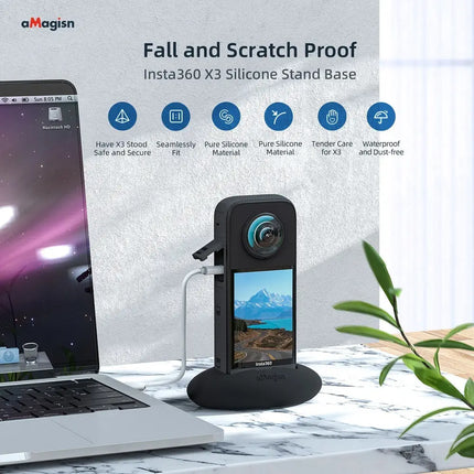 aMagisn Silicone Stand Base for Insta360 X3 - Scratch-Resistant Soft Fit Easy Use Accessory Lens Filter & Tempered Glass
