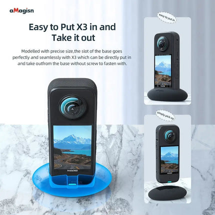 aMagisn Silicone Stand Base for Insta360 X3 - Scratch-Resistant Soft Fit Easy Use Accessory Lens Filter & Tempered Glass