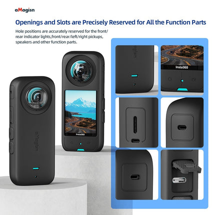 aMagisn Silicone Case w/ Lens Protector for Insta360 X3 - Anti-Drop, Scratch-Resistant Accessory