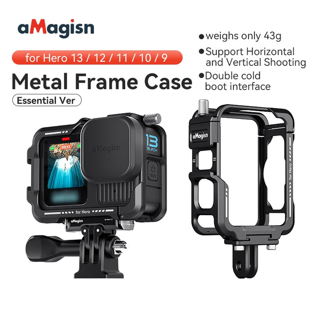 aMagisn Metal Frame Case for GoPro Hero 13 12 11 10 9 – Lightweight Aluminum Protective Cage AP09