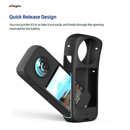 aMagisn Silicone Case w/ Lens Protector for Insta360 X3 - Anti-Drop, Scratch-Resistant Accessory