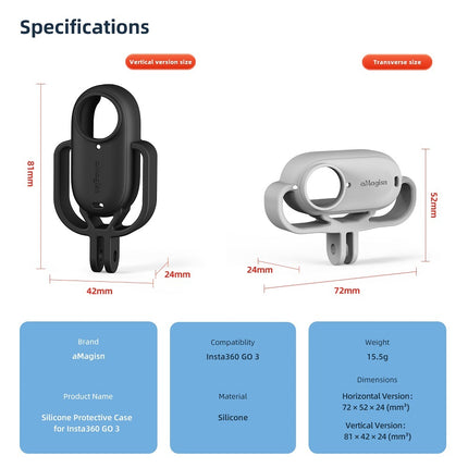 aMagisn Shock-Absorbing Silicone Case Vertical/Horizontal for Insta360 GO 3 & GO 3S – Soft Mount