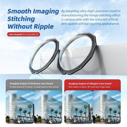 aMagisn Insta360 X3 Sticky Lens Guards – Ripple-Free, Scratch-Resistant, Tough Protective Set
