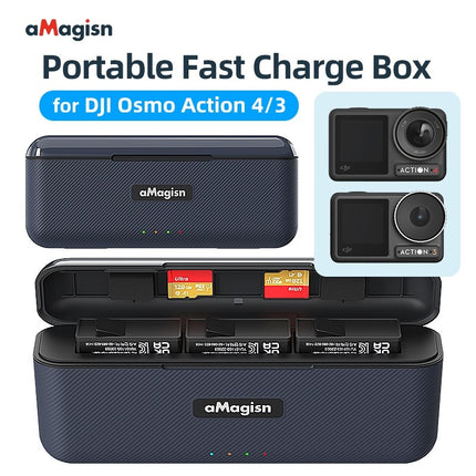 aMagisn Portable Fast Charge Box Battery Charger for DJI Osmo Action 4 3 Cameras OveerUps