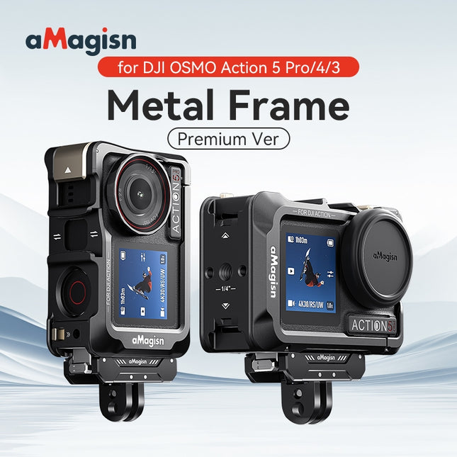 aMagisn Metal Frame for DJI Action 5/4/3 – Full Access Design with Cold Shoe & Buckle Lock