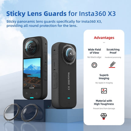 aMagisn Insta360 X3 Sticky Lens Guards – Ripple-Free, Scratch-Resistant, Tough Protective Set