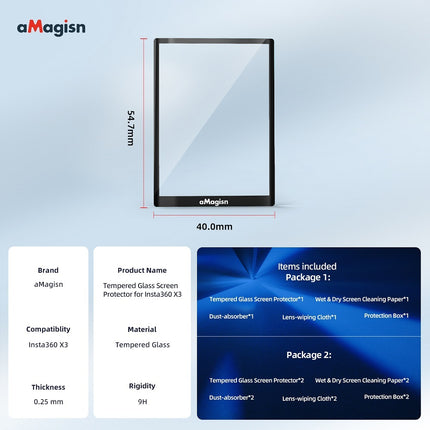 aMagisn Tempered Glass Screen Protector for Insta360 X3 – 9H Hardness, Anti-Scratch, HD Clarity