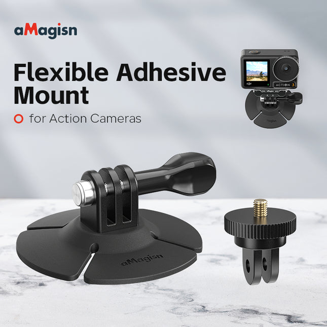 aMagisn Flexible Adhesive Mount for GoPro Insta360 DJI – Curved Surface & Helmet Camera Holder