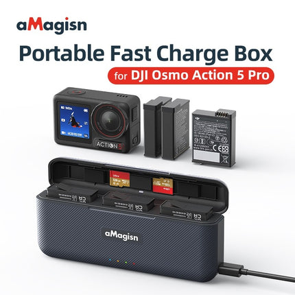 aMagisn Portable Fast Charge Box Battery Storage Charger for DJI Osmo Action 5 Pro OveerUps