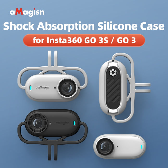 aMagisn Shock-Absorbing Silicone Case Vertical/Horizontal for Insta360 GO 3 & GO 3S – Soft Mount