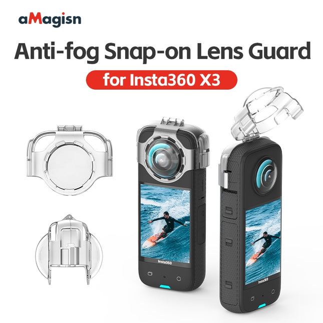 aMagisn Snap-on Lens Protector Insta360 X3 - Fog-Resistant Anti-Scratch Transparent Cover Lock Clip