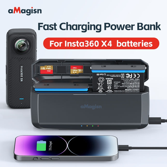 aMagisn Insta360 X4 Power Bank Dual Charger 7710mAh PD3.0 20W for Batteries & Mobile Devices