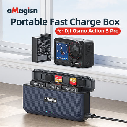 aMagisn Charging Box with Magnetic Lid and Battery Storage for DJI Action 5 Pro