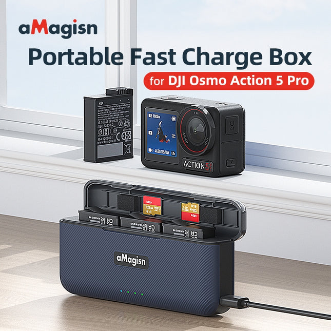 aMagisn Charging Box with Magnetic Lid and Battery Storage for DJI Action 5 Pro