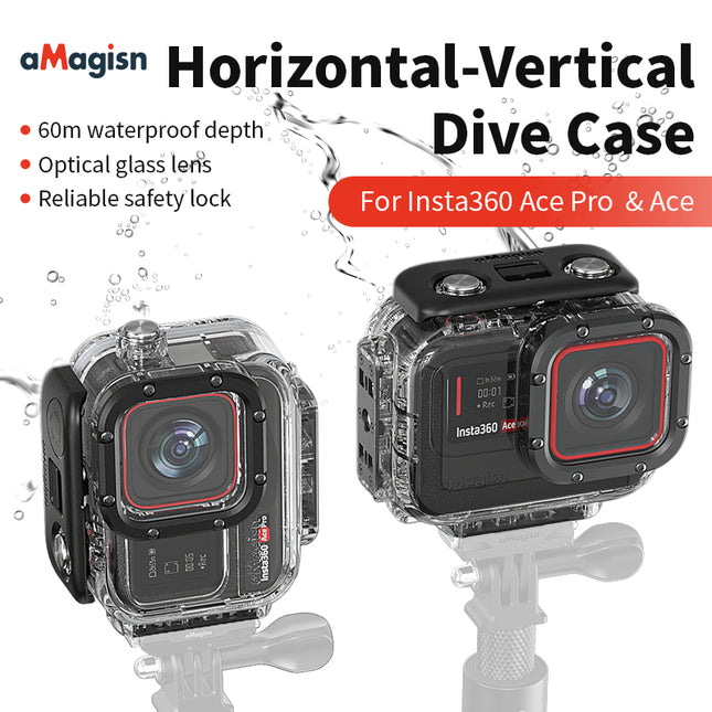 aMagisn Dive Case Horizontal-Vertical for Insta360 Ace & Ace Pro - Waterproof 60m Housing AC13