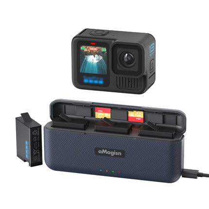 aMagisn 3-Slot Fast Charging Box for GoPro Hero 13 Batteries with SD Card Storage & USB-C PD3.0