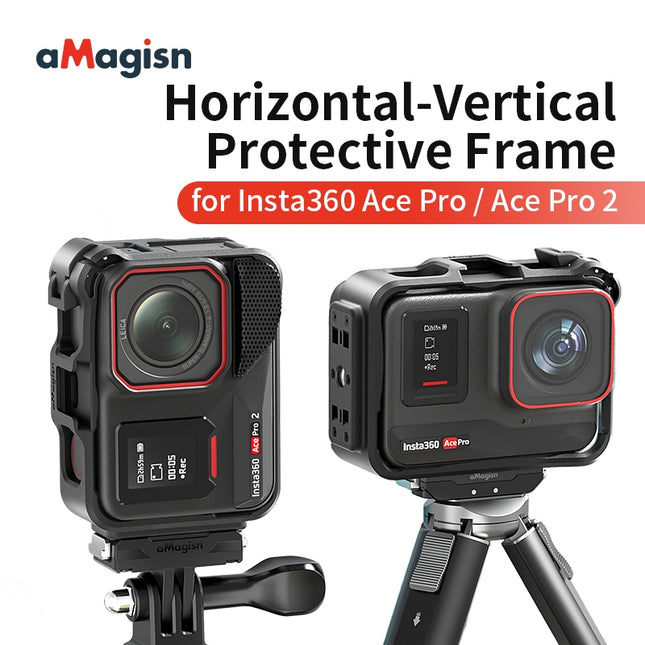 aMagisn Protective Frame for Insta360 Ace Pro & Ace Pro 2 - Horizontal Vertical Mount, Cold Shoe