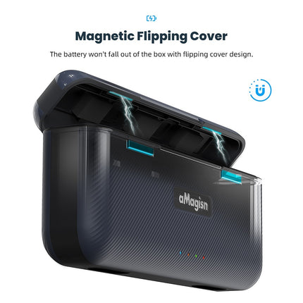 aMagisn 3-Slot Portable Charger for GoPro Hero 12 11 10 9 - Fast Charging, SD Card Storage, Compact