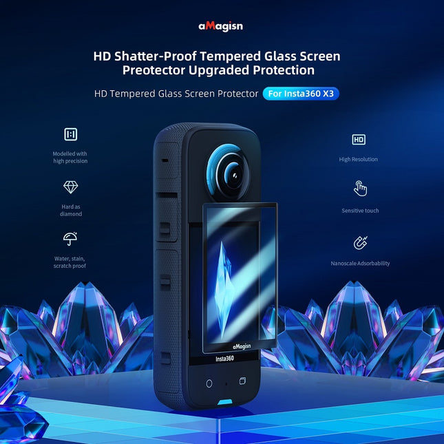 aMagisn Tempered Glass Screen Protector for Insta360 X3 – 9H Hardness, Anti-Scratch, HD Clarity