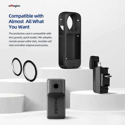 aMagisn Silicone Case w/ Lens Protector for Insta360 X3 - Anti-Drop, Scratch-Resistant Accessory