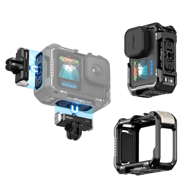 aMagisn Metal Cage Premium Aluminum Alloy Frame Case for GoPro Hero 13 12 11 10 9 Camera OveerUps