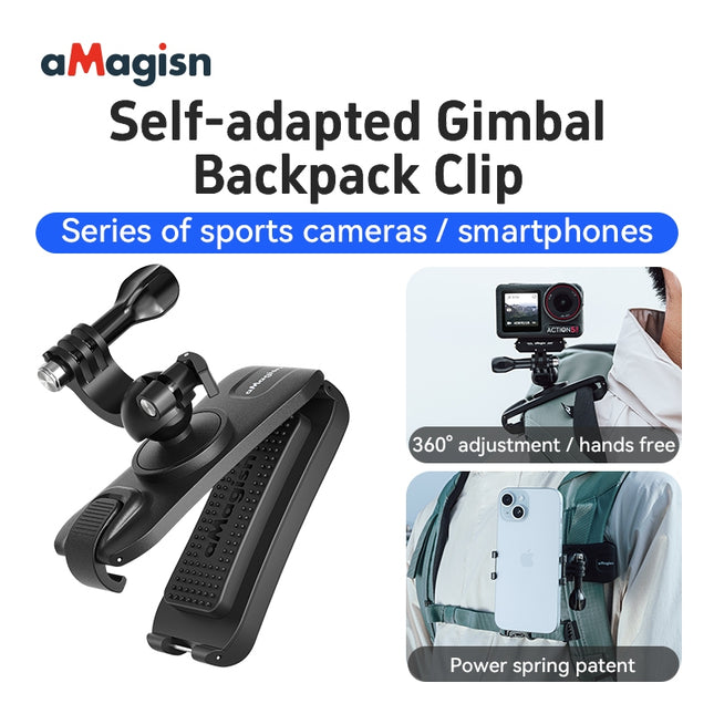 aMagisn 360° Rotating Backpack Clip for Action Cameras – Secure Gimbal Mount Accessory AM13