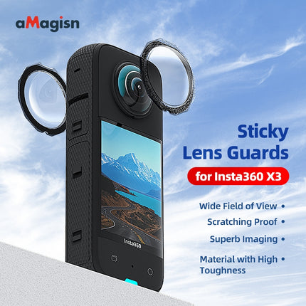 aMagisn Insta360 X3 Sticky Lens Guards – Ripple-Free, Scratch-Resistant, Tough Protective Set