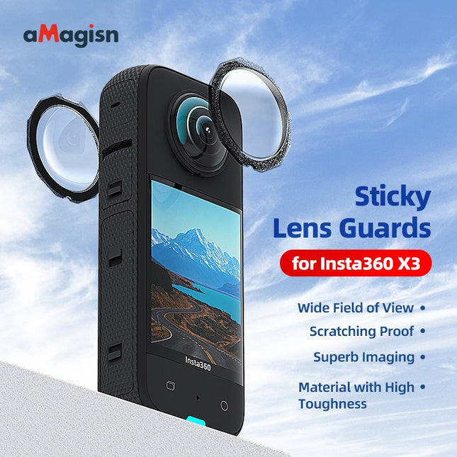 aMagisn Insta360 X3 Sticky Lens Guards – Ripple-Free, Scratch-Resistant, Tough Protective Set