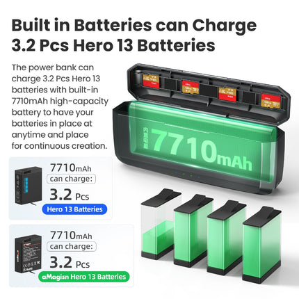 aMagisn 7710mAh Power Bank for GoPro Hero 13 with 20W PD3.0 Fast Charging & SD Card Storage