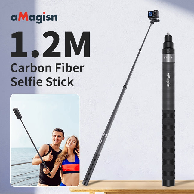 aMagisn 1.2M Ultra-Light Carbon Fiber Selfie Stick for Action Cameras – 112g Monopod Telescopic Pole