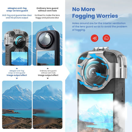 aMagisn Snap-on Lens Protector Insta360 X3 - Fog-Resistant Anti-Scratch Transparent Cover Lock Clip