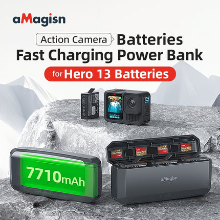 aMagisn 7710mAh Power Bank for GoPro Hero 13 with 20W PD3.0 Fast Charging & SD Card Storage