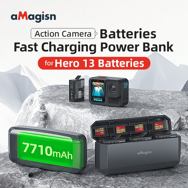 aMagisn 7710mAh Power Bank for GoPro Hero 13 with 20W PD3.0 Fast Charging & SD Card Storage