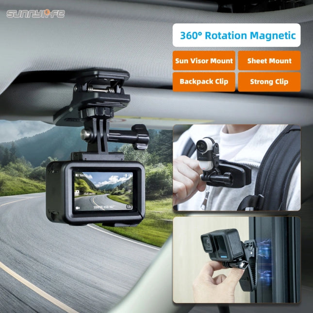 Sunnylife Magnetic Car Sun Visor Clip Mount for Action Cameras Gopro, DJI Osmo, Insta360, SJCAM, etc MJ949
