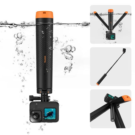 Telesin Floating Extendable Stick Monopod w/ Tripod Stand for Action Camera Telesin