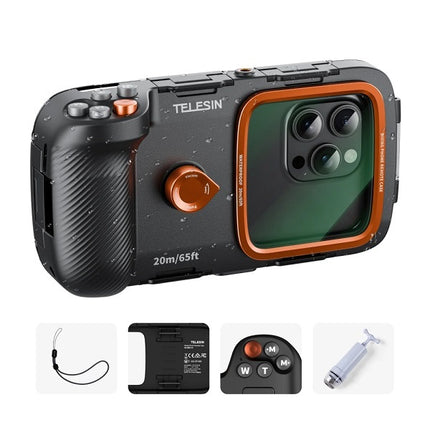 TELESIN Photography Underwater Diving Case IP68 w/ BT Remote for Smartphone 5.4-6.9 Device P4-WTP-06