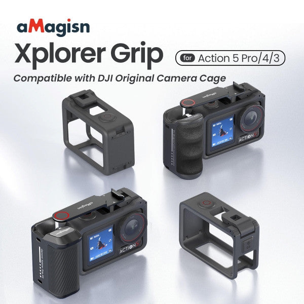 aMagisn Xplorer Grip Handle Bracket for DJI Action 5 Pro 4 3 Camera Cage Mount OveerUps