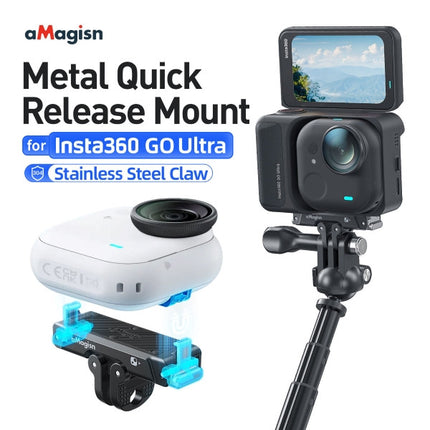 aMagisn Metal Quick Release Mount for Insta360 GO Ultra Magnetic Adapter Bracket OveerUps
