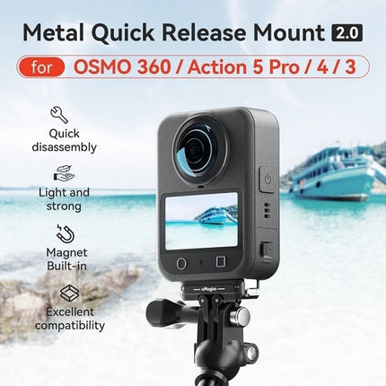 aMagisn Metal Quick Release Mount 2.0 for DJI Action 5 Pro 4 3 Osmo 360 Camera Adapter OveerUps