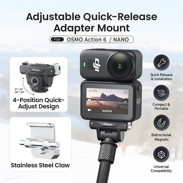 aMagisn Adjustable Quick Release Stick Adapter Mount for DJI Osmo Action 6 Nano Camera OveerUps