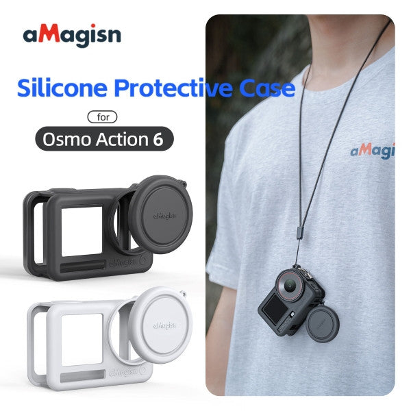 aMagisn Silicone Protective Case with Lens Cover for DJI Osmo Action 6 Camera OveerUps
