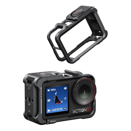 aMagisn Camera Cage 2.0 for DJI Osmo Action 5 Pro 4 3 Aluminum Frame with Lens Cap OveerUps