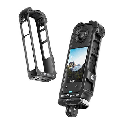 aMagisn Quick Release Camera Cage for Insta360 X4 1/4 Screw Cold Shoe Protective Frame OveerUps