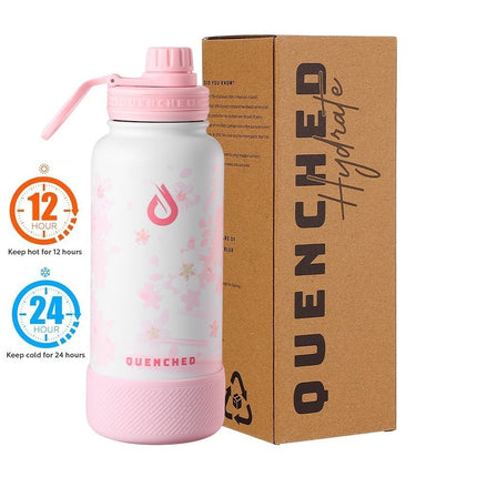 Quenched Hydrate 32oz Cherry Blossom Edition Stainless Steel Insulated Tumbler w/ Silicone Boot Quenched