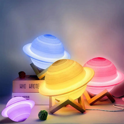 Saturn LED Lamp 16 Colors Galaxy Moon Decoration Rechargeable Touch-Control with Remote OveerUps